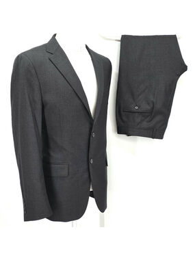 Hickey Freeman Milburn II Suit 40R 35x29 Charcoal Gray 100% Wool USA Modern Fit
